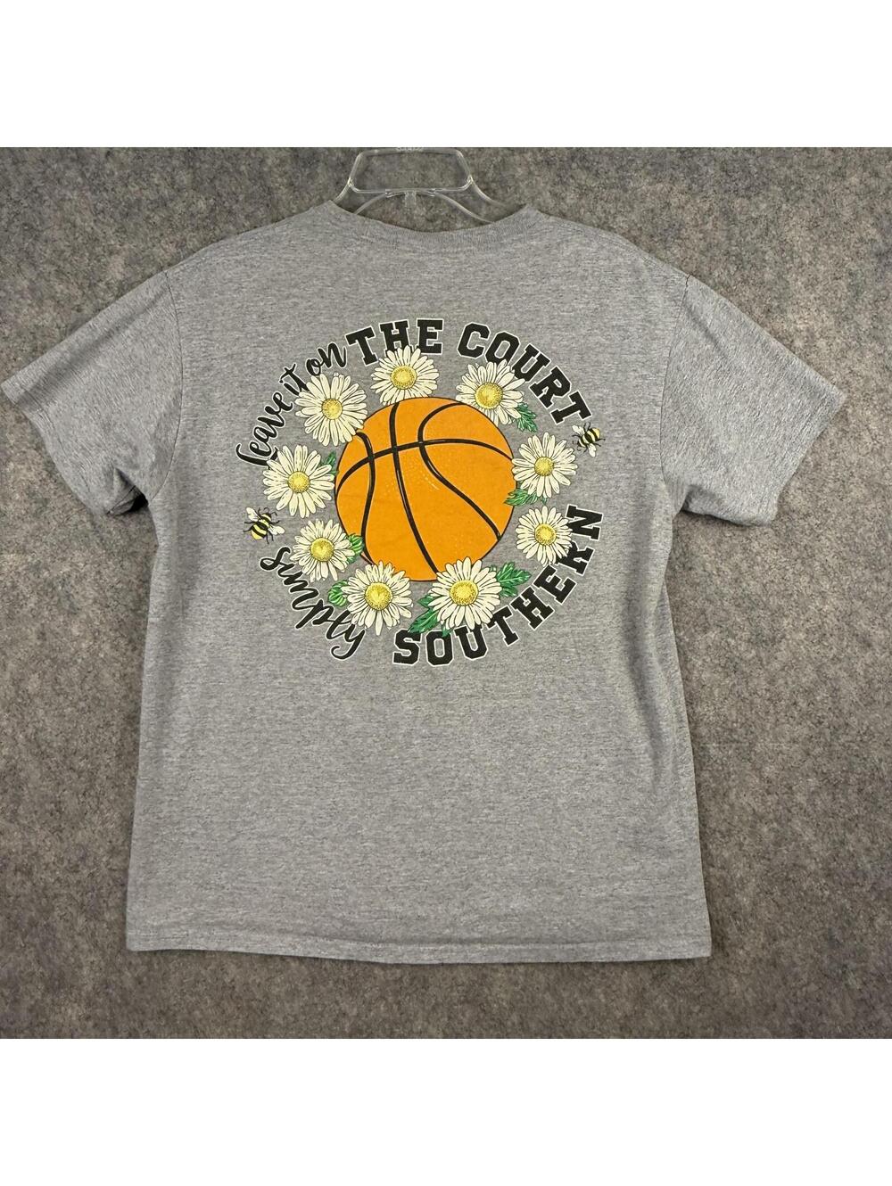 Simply Southern T Shirt Gray ‘Leave It On The Court’ Basketball Daisy Medium 383